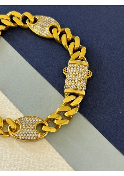 22,99 gr Gold Renk Zirkon Taşlı Oval Bağlantılı Gurmet 925 Gümüş Bileklik modelleri