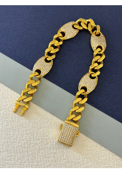 22,99 gr Gold Renk Zirkon Taşlı Oval Bağlantılı Gurmet 925 Gümüş Bileklik fırsatları
