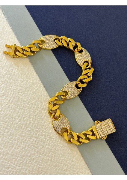 22,99 gr Gold Renk Zirkon Taşlı Oval Bağlantılı Gurmet 925 Gümüş Bileklik indirimleri