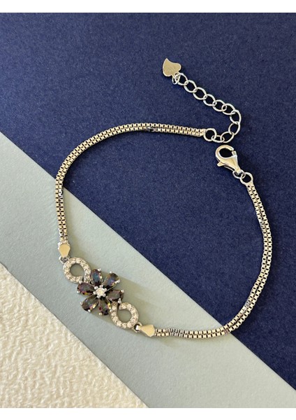 4,02 gr Silver Renk Sonsuzluk Arası Lotus Çiçeği Zirkon Taşlı 925 Gümüş Bileklik modelleri