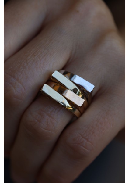 14 Ayar Altın Dört Kat Tasarım Üç Renkli Taşsız Yüzük fiyatları