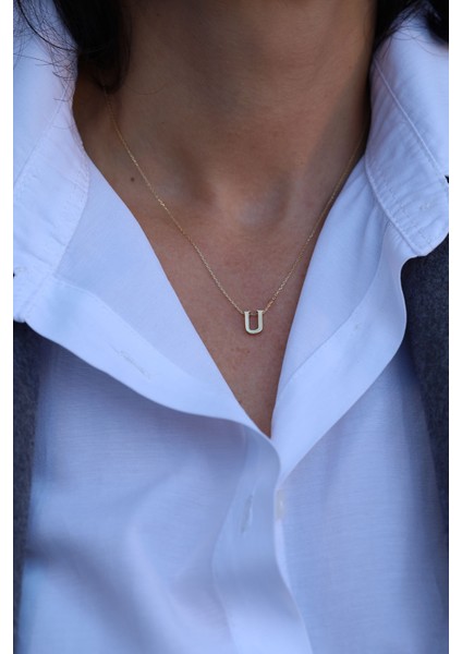 14 Ayar Altın U Harfli Kolye