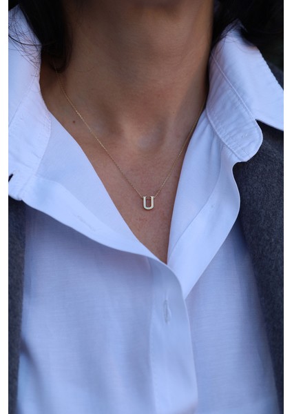 14 Ayar Altın U Harfli Kolye modelleri