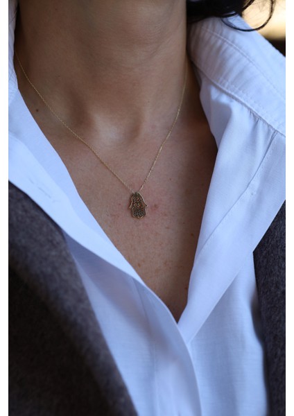 14 Ayar Altın Taşsız Fatmanın Eli Kolye