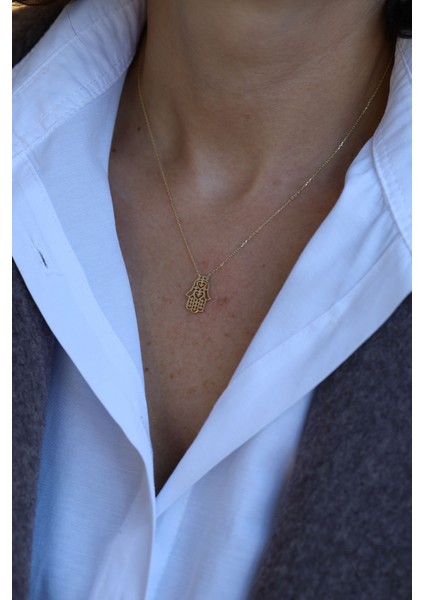 14 Ayar Altın Taşsız Fatmanın Eli Kolye modelleri