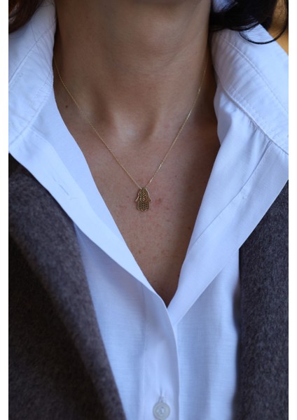 14 Ayar Altın Taşsız Fatmanın Eli Kolye fırsatları