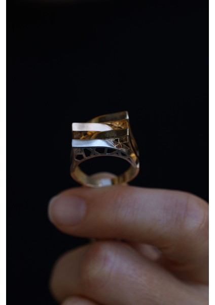 14 Ayar Altın Dört Kat Tasarım Üç Renkli Taşsız Yüzük fırsatları