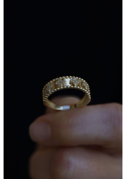 14 Ayar Altın Yonca Dizisi Taşlı Yüzük fırsatları