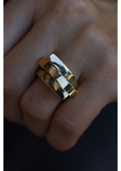 14 Ayar Altın Üç Kat Tasarım Taşsız Yüzük