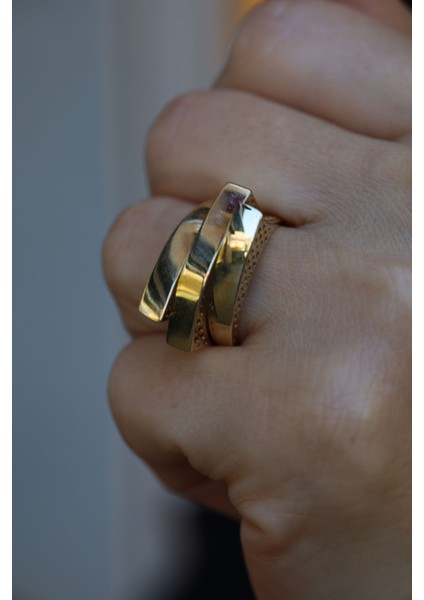 14 Ayar Altın Üç Kat Tasarım Taşsız Yüzük modelleri