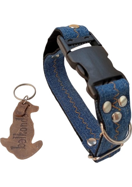 Köpek boyun tasması kot Lacivert zımbalı genişlik:2,5cm boyun ölçüsü:27-35cm ayarlamalı dog collar T4-5S