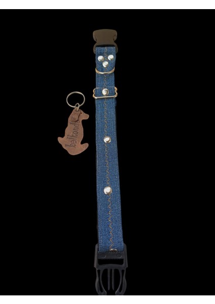 Köpek boyun tasması kot Lacivert zımbalı genişlik:2,5cm boyun ölçüsü:27-35cm ayarlamalı dog collar T4-5S