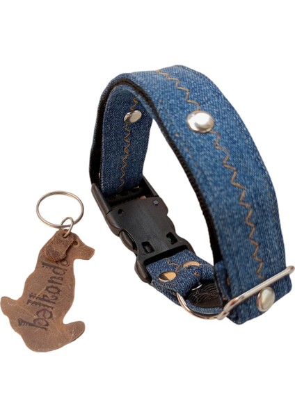 Köpek boyun tasması kot Lacivert zımbalı genişlik:2,5cm boyun ölçüsü:27-35cm ayarlamalı dog collar T4-5S