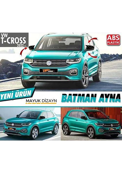 T-Cross Batman Yarasa Ayna Kapağı Piano Black / 2022 Sonrası ve Montaj Bandı