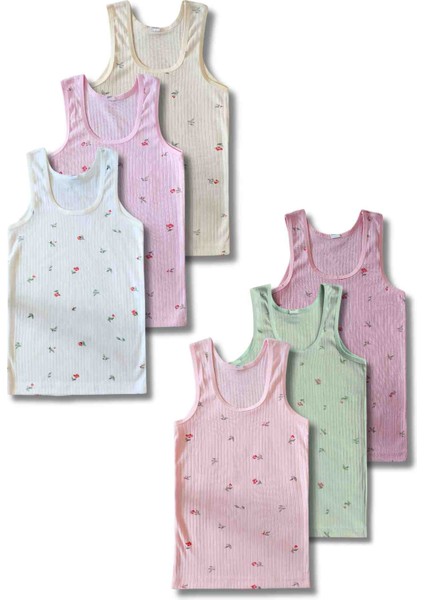 %100 Pamuklu Kız Çocuk Fitilli Kaşkorse Atlet Fanila Iç Çamaşır 6lı Set
