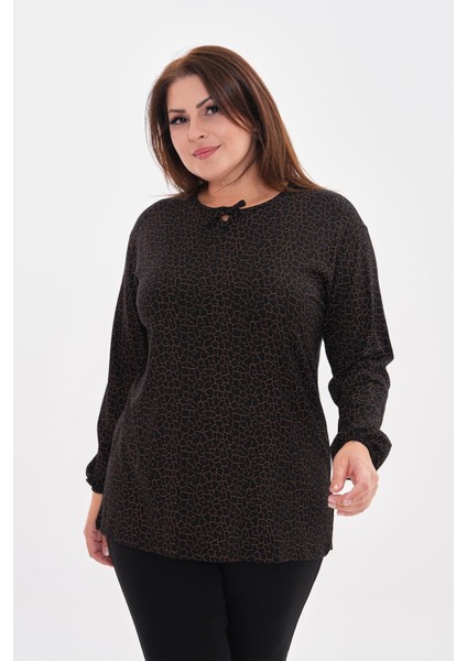 Kadın Uzun Kollu Yakası Baskılı Büyük Beden Penye BLUZ-BGB50 fiyatları