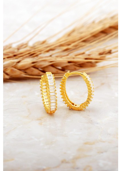 Baget Taşlı Orta Boy Altın Kaplama Gümüş Oval Halka Küpe 7128 fiyatları