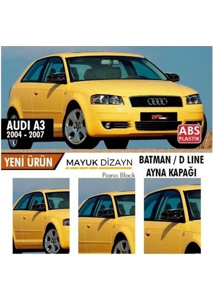 Audi A3 8p Yarasa Ayna Kapak, A3 Hb 2003 2007 Batman Ayna Kapağı, Piano Black, Parlak Siyah