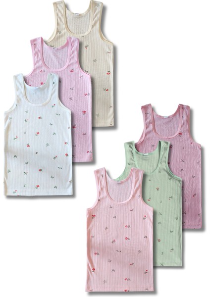 %100 Pamuklu Kız Çocuk Fitilli Kaşkorse Atlet Fanila Iç Çamaşır 6lı Set