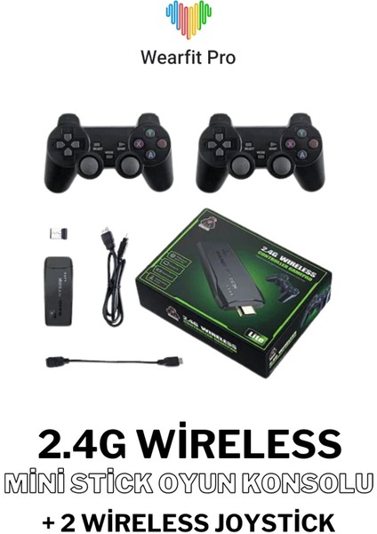 4K Hd 2.4g Retro Game Stick 90'lı Yıllar USB Stick Wireless Atari Makinesi + 2 Wireless Joystick