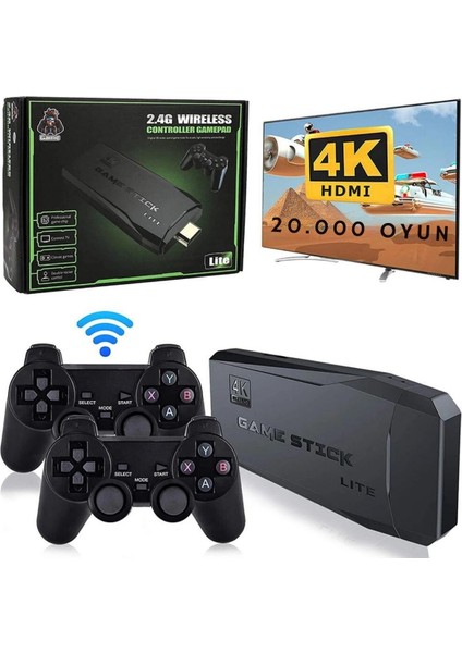 4K Hd 2.4g Retro Game Stick 90'lı Yıllar USB Stick Wireless Atari Makinesi + 2 Wireless Joystick