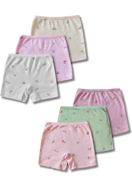 %100 Pamuk Kız Çocuk Fitilli Kaşkorse Boxer Külot Iç Çamaşır 6lı Set