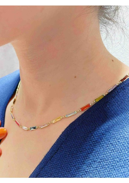925 Ayar Gümüş Dikdörtgen Taşlı Kolye