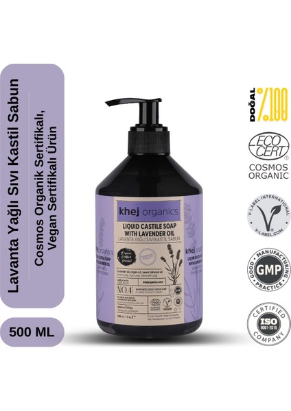 No.4 Organik Vegan Lavanta Yağlı Organik Sıvı Kastil Sabun (Karma Cilt Sabunu) 500ML