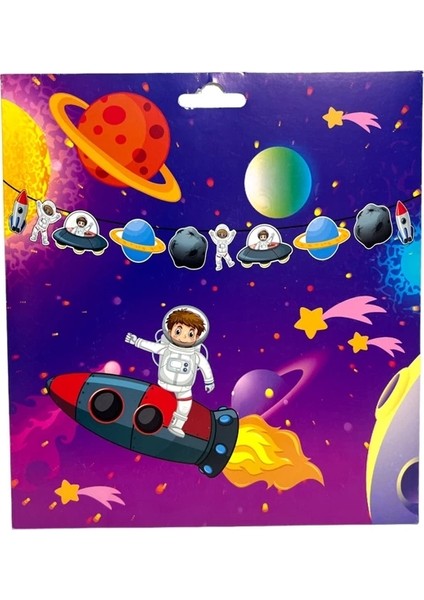 Uzay ve Astronot Figürlü Dekoratif Banner Süs