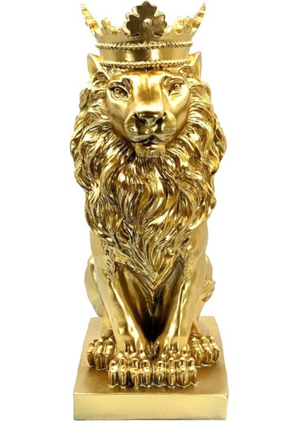 Tekno Trust -Dekoratif Gold Polyester Taçlı Aslan Büst Obje Heykel