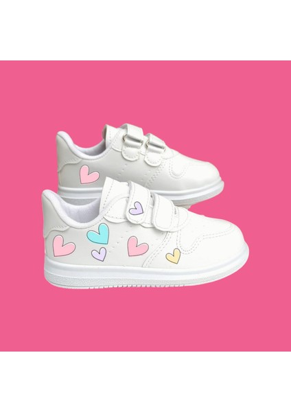 Renkli Kalpler Baskılı Çocuk Spor Ayakkabı Sneaker fiyatları