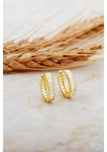 Baget Taşlı Küçük Boy Altın Kaplama Gümüş Oval Halka Küpe 7129 fiyatları