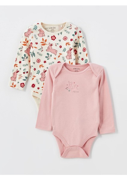 Lcw Baby Bisiklet Yaka Uzun Kollu Baskılı Kız Bebek Çıtçıtlı Body 2'li