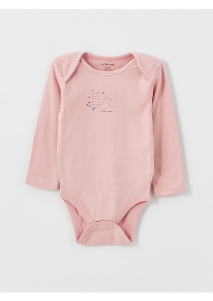 Lcw Baby Bisiklet Yaka Uzun Kollu Baskılı Kız Bebek Çıtçıtlı Body 2'li