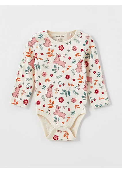Lcw Baby Bisiklet Yaka Uzun Kollu Baskılı Kız Bebek Çıtçıtlı Body 2'li
