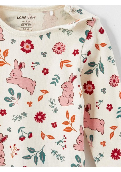 Lcw Baby Bisiklet Yaka Uzun Kollu Baskılı Kız Bebek Çıtçıtlı Body 2'li