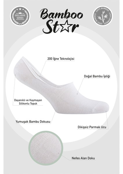 Bambu Erkek Babet Beyaz Çorap Dikişsiz Görünmez Kaydırman Topuk Silikonlu Premium 6'lı Beyaz Paket fırsatları