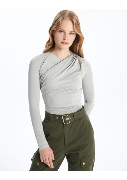 Lcw Vision Bisiklet Yaka Düz Uzun Kollu Kadın Bluz