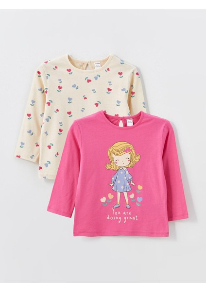 Lcw Kids Bisiklet Yaka Uzun Kollu Baskılı Kız Çocuk Tişört 2'li