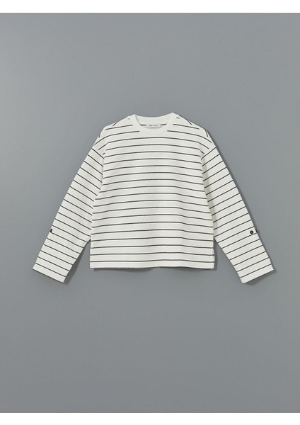 Lcw Vision Çizgili Bisiklet Yaka Çizgili Kadın Tişört