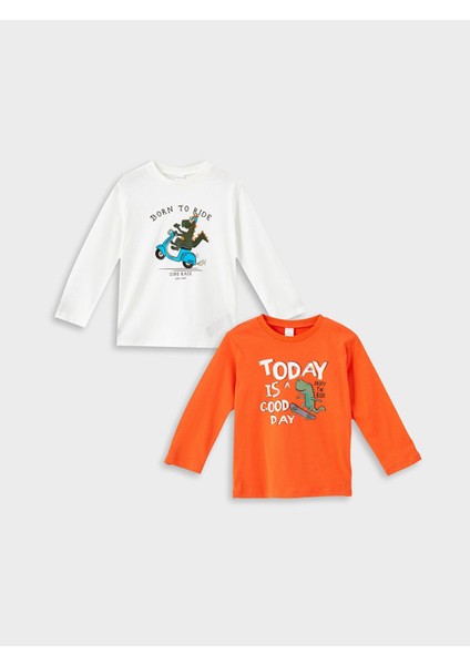 Lcw Baby Bisiklet Yaka Uzun Kollu Erkek Bebek Tişört 2'li