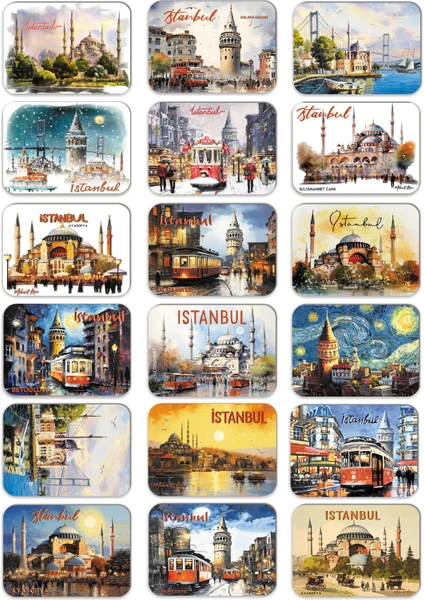 Mia Pera 15 Li Istanbul Simli Kartpostal Seti Galata Kulesi Ayasofya Taksim Tramvay Sultanahmet