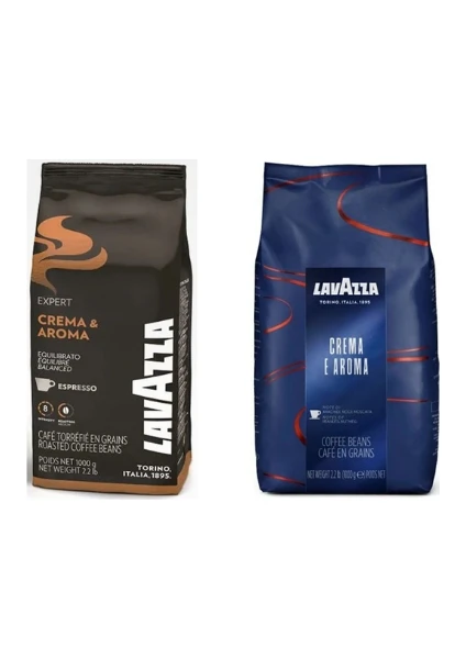 Expert Crema Aroma 1 kg ve Lavazza Crema E Aroma Çekirdek Kahve 1 kg Toplam 2 kg