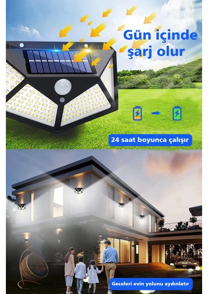 Krizantem 8 Güneş Enerjili Hareket Sensörlü Solar Bahçe Garaj Ev Aydınlatma Lambası 8li Duvar Aplik Güvenlik
