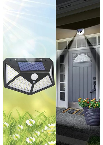 Krizantem 8 Güneş Enerjili Hareket Sensörlü Solar Bahçe Garaj Ev Aydınlatma Lambası 8li Duvar Aplik Güvenlik