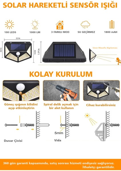 Krizantem 8 Güneş Enerjili Hareket Sensörlü Solar Bahçe Garaj Ev Aydınlatma Lambası 8li Duvar Aplik Güvenlik