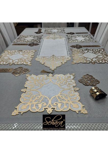 1 RUNNER(99X32)/6 A.servis/6 B.altlığı/6 Kaşıklık/19 Parça/kadife Yemek Sunum Seti/6 Kişilik fırsatları