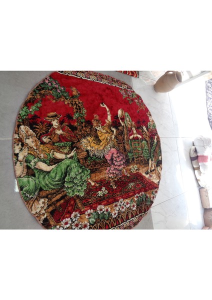 Latin Dansçılar Kıvırtıyor Tasvirli Kadife Duvar Halısı, Sarayda Eğlence 125 X 118 Cm 5003