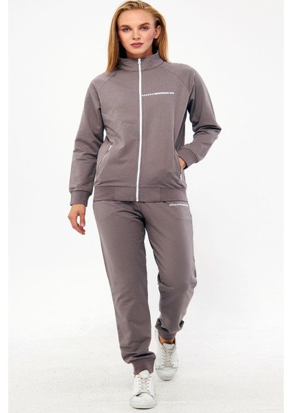 Vizon Kadın Yarım Balıkçı Yaka Boydan Fermuarlı Iki Iplik Büyük Beden Eşofman Takımı EDY5532B-V