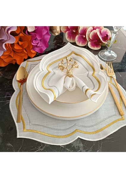 Gold Gümüş Detaylı Amerkan Servis, Supla Leke Tutamaz Kumaş Özellikli 6 Adet